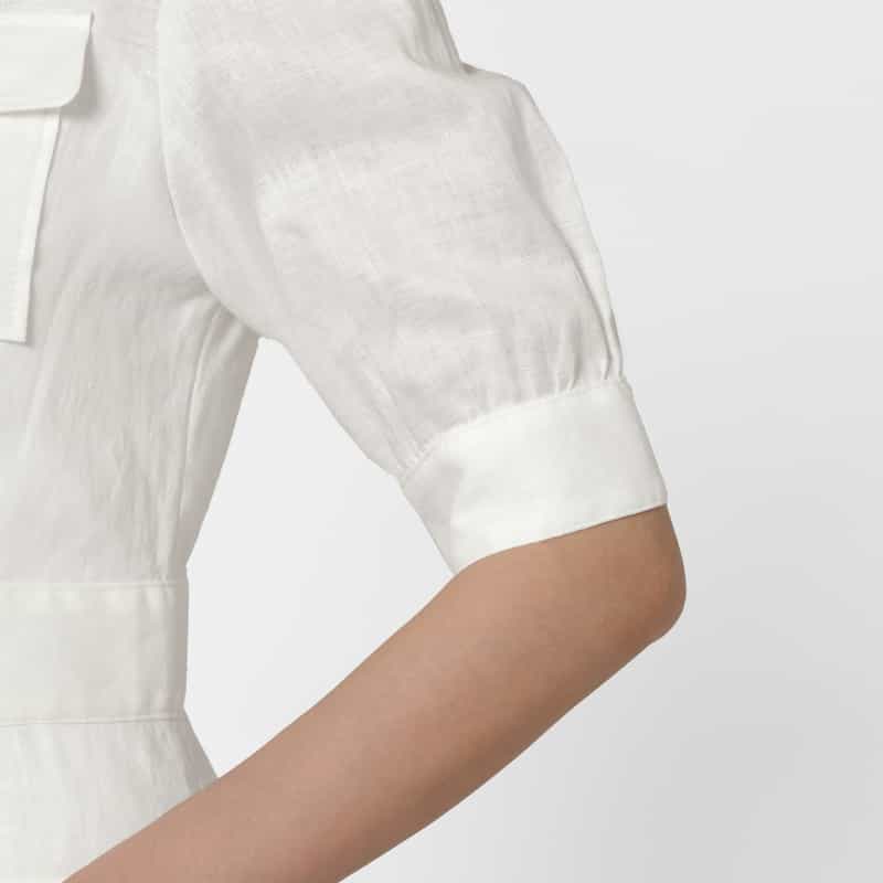 BARNEYS NEW YORK ウォッシャブル ソフトリネン素材サファリロングドレス（インナードレス付き） WHITE