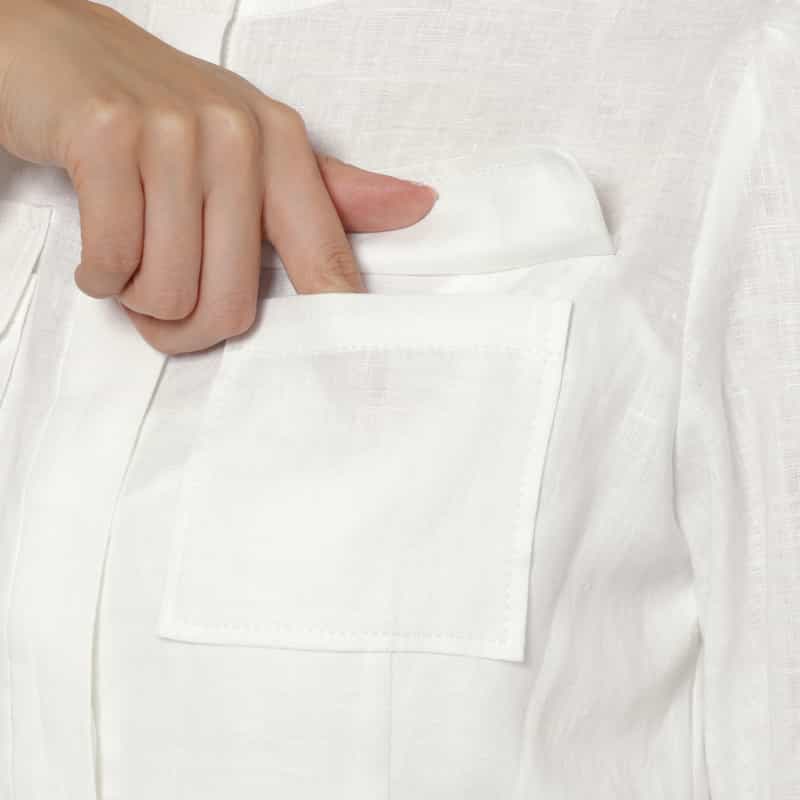 BARNEYS NEW YORK ウォッシャブル ソフトリネン素材サファリロングドレス（インナードレス付き） WHITE