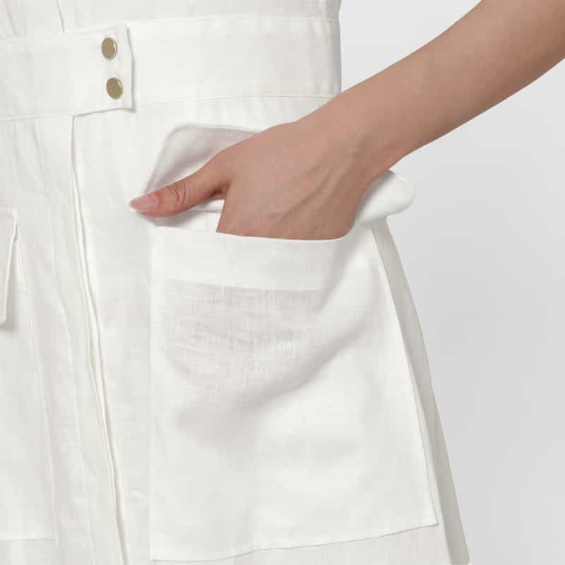 BARNEYS NEW YORK ウォッシャブル ソフトリネン素材サファリロングドレス（インナードレス付き） WHITE