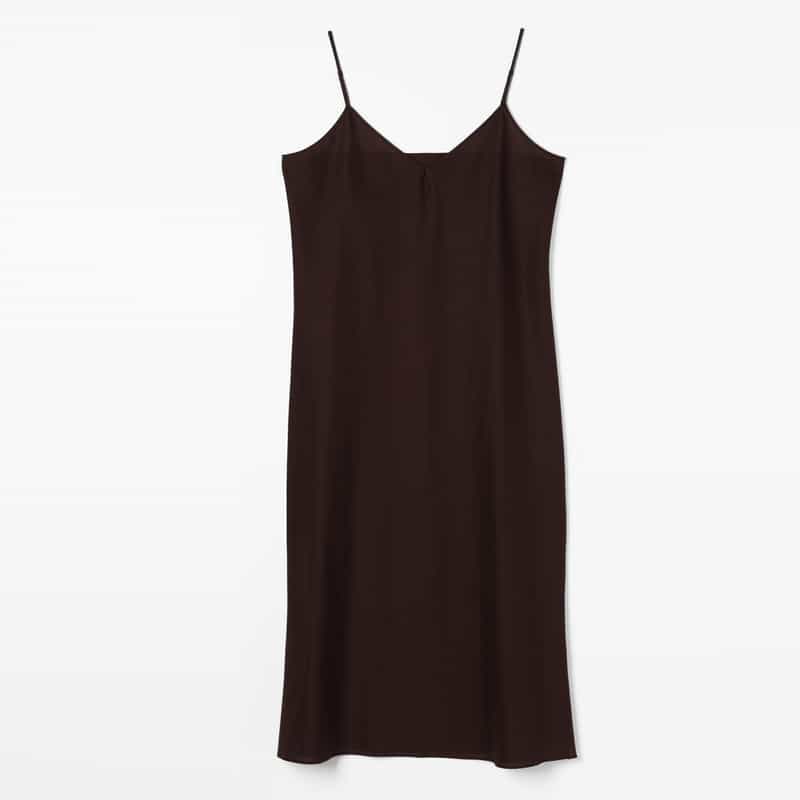 BARNEYS NEW YORK ウォッシャブル ソフトリネン素材Vネックフレアロングドレス（インナードレス付き） BROWN