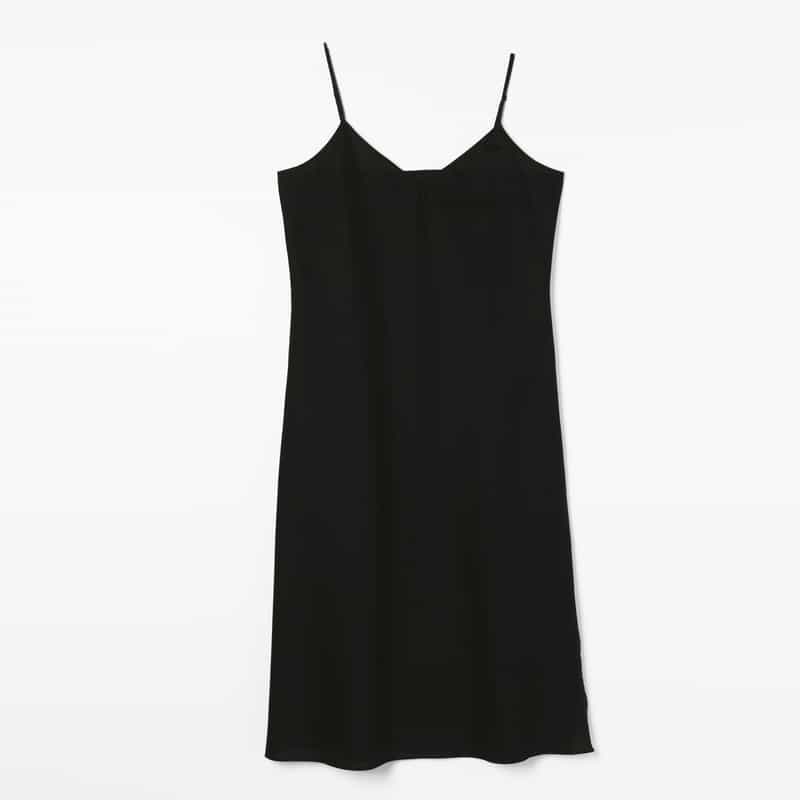 BARNEYS NEW YORK ウォッシャブル ソフトリネン素材Vネックフレアロングドレス（インナードレス付き） BLACK