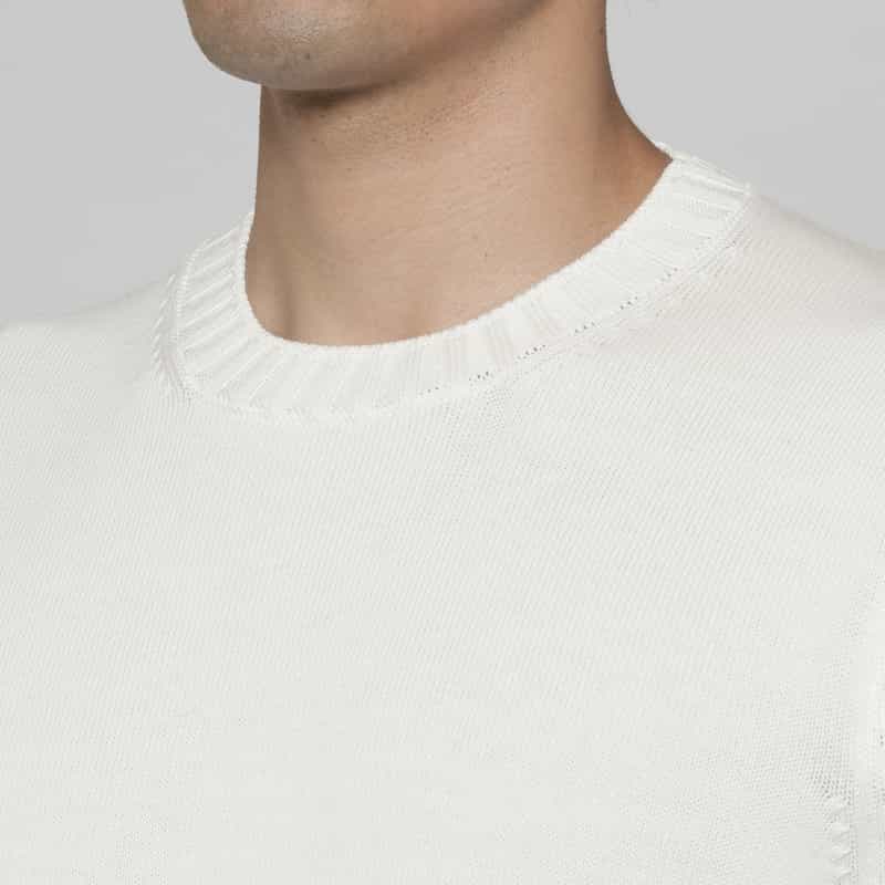 GRANSASSO GRANSASSO＜グランサッソ＞ クルーネックコットンニットプルオーバー WHITE