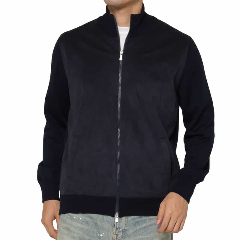 GRANSASSO GRANSASSO＜グランサッソ＞ コンビネーションジップアップニットカーディガン NAVY