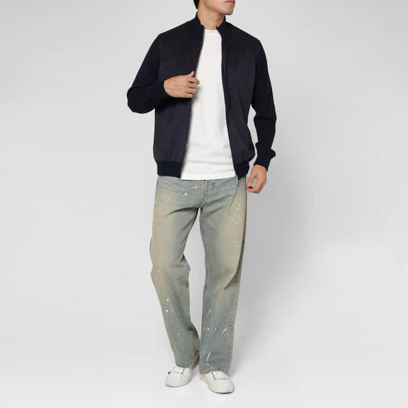 GRANSASSO GRANSASSO＜グランサッソ＞ コンビネーションジップアップニットカーディガン NAVY