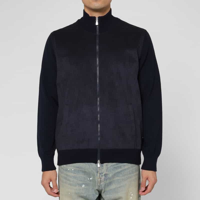 GRANSASSO GRANSASSO＜グランサッソ＞ コンビネーションジップアップニットカーディガン NAVY