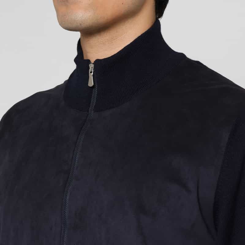 GRANSASSO GRANSASSO＜グランサッソ＞ コンビネーションジップアップニットカーディガン NAVY