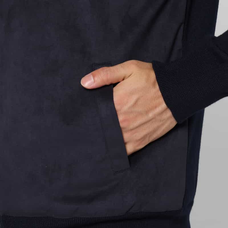 GRANSASSO GRANSASSO＜グランサッソ＞ コンビネーションジップアップニットカーディガン NAVY
