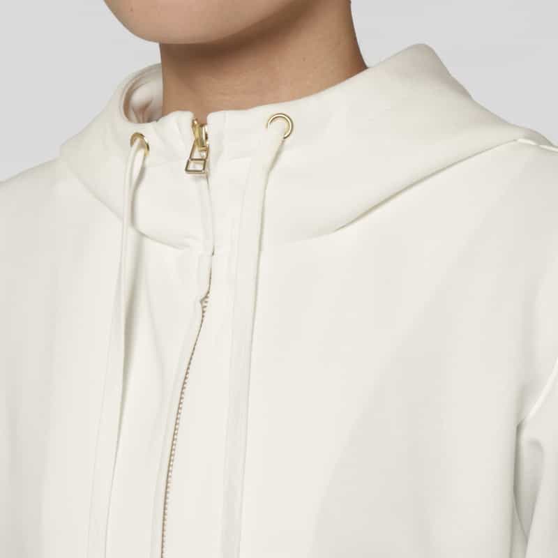 BARNEYS NEW YORK ウォッシャブル 異素材コンビネーション バックフリル ジップアップフーデッドパーカー WHITE
