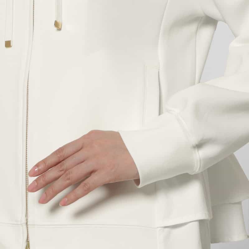 BARNEYS NEW YORK ウォッシャブル 異素材コンビネーション バックフリル ジップアップフーデッドパーカー WHITE
