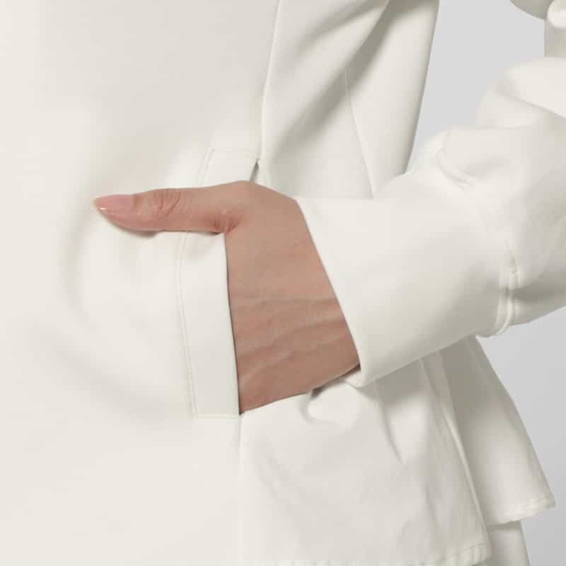 BARNEYS NEW YORK ウォッシャブル 異素材コンビネーション バックフリル ジップアップフーデッドパーカー WHITE