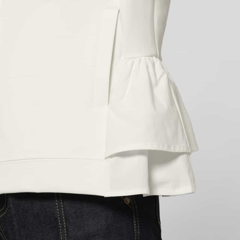 BARNEYS NEW YORK ウォッシャブル 異素材コンビネーション バックフリル ジップアップフーデッドパーカー WHITE