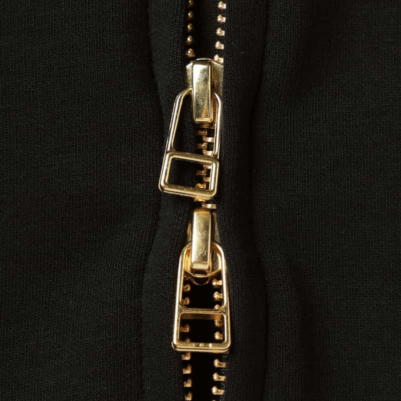 BARNEYS NEW YORK ウォッシャブル 異素材コンビネーション バックフリル ジップアップフーデッドパーカー BLACK