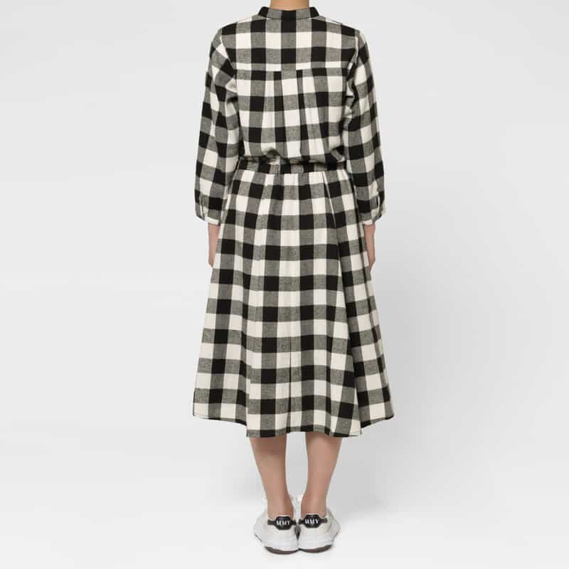BARNEYS NEW YORK ウォッシャブル ドローコード付きブロックチェック柄シャツドレス WHITE