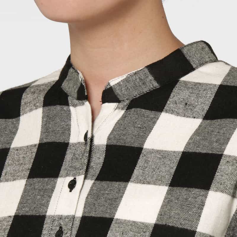 BARNEYS NEW YORK ウォッシャブル ドローコード付きブロックチェック柄シャツドレス WHITE