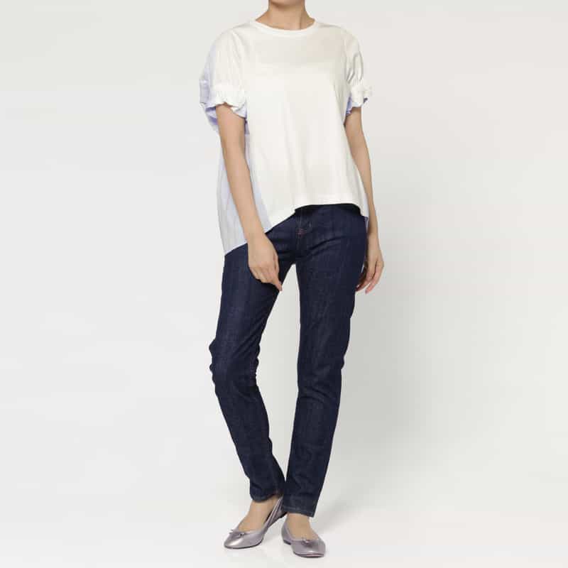 BARNEYS NEW YORK ウォッシャブル 異素材コンビネーションカットソー WHITE