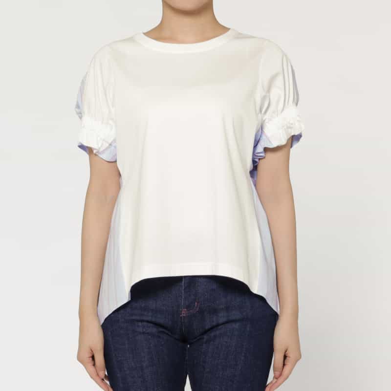 BARNEYS NEW YORK ウォッシャブル 異素材コンビネーションカットソー WHITE