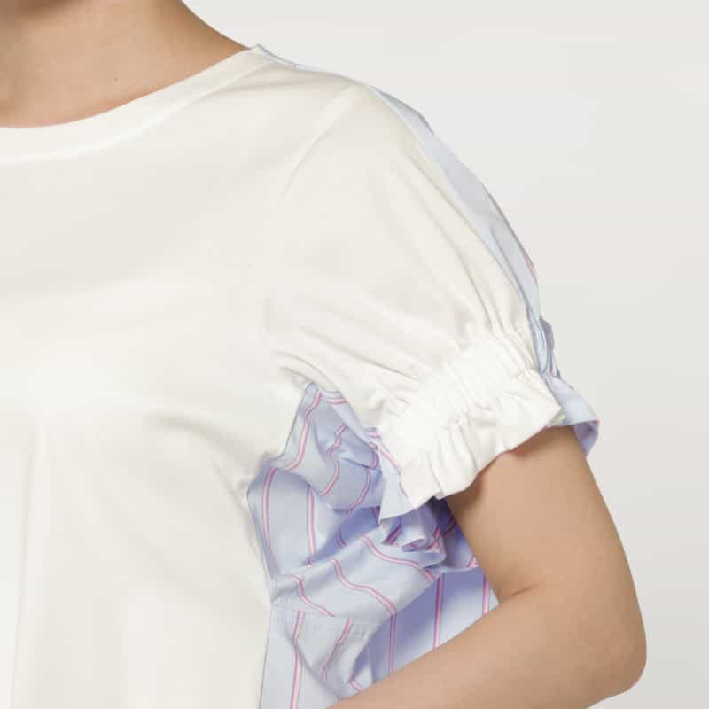 BARNEYS NEW YORK ウォッシャブル 異素材コンビネーションカットソー WHITE