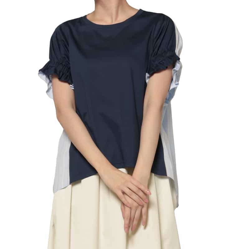 BARNEYS NEW YORK ウォッシャブル 異素材コンビネーションカットソー NAVY