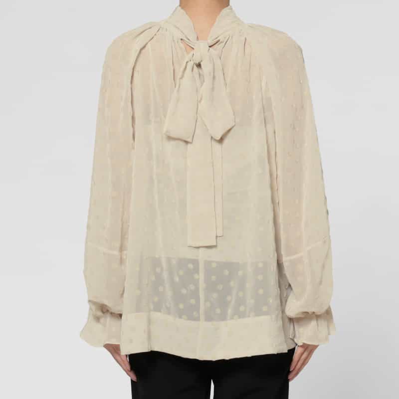 BARNEYS NEW YORK ウォッシャブル フロッキードット柄シアーボウタイブラウス（インナーキャミソール付き） BEIGE