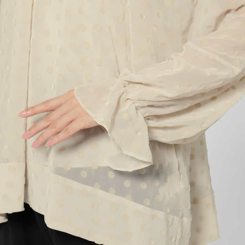 BARNEYS NEW YORK ウォッシャブル フロッキードット柄シアーボウタイブラウス（インナーキャミソール付き） BEIGE