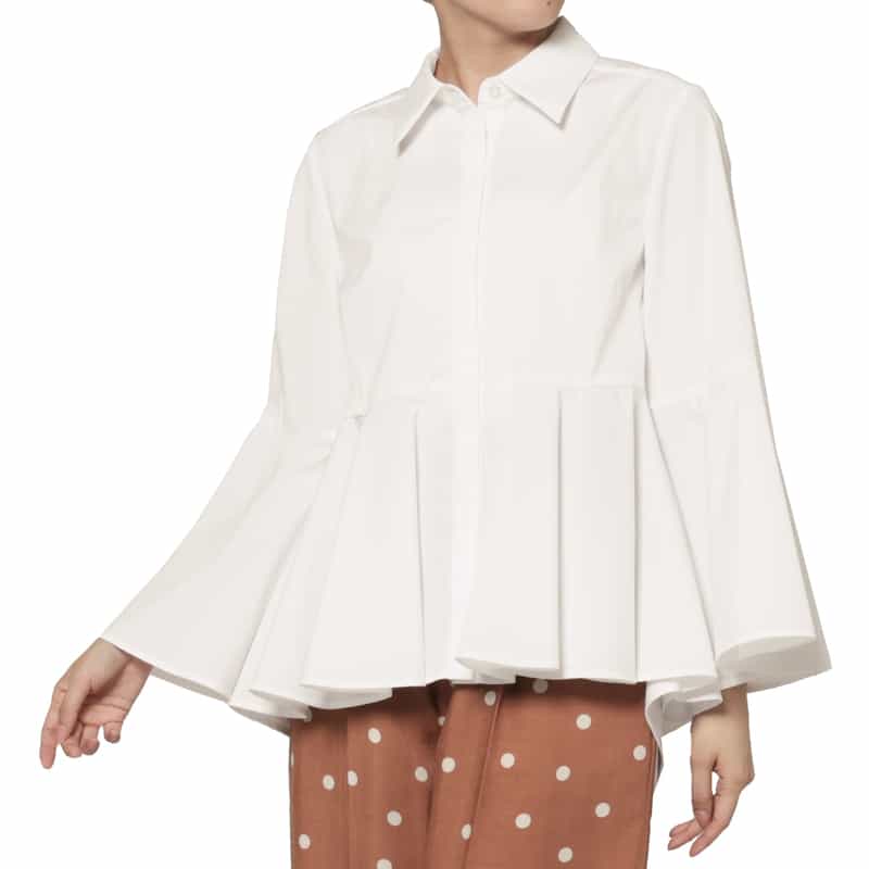BARNEYS NEW YORK ウォッシャブル ペプラムヘム フレアスリーブシャツ WHITE