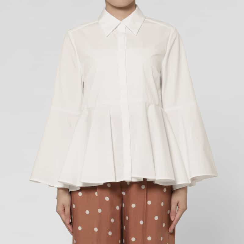 BARNEYS NEW YORK ウォッシャブル ペプラムヘム フレアスリーブシャツ WHITE