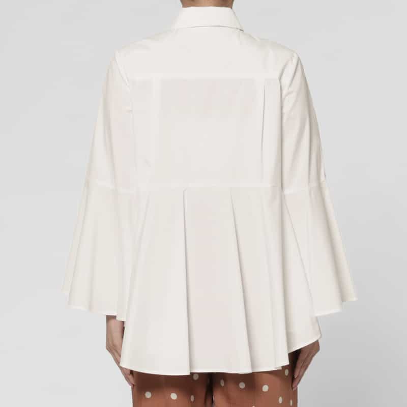 BARNEYS NEW YORK ウォッシャブル ペプラムヘム フレアスリーブシャツ WHITE