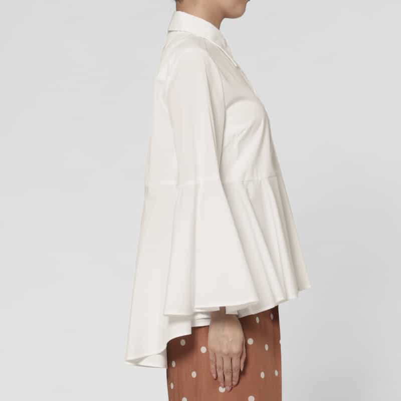 BARNEYS NEW YORK ウォッシャブル ペプラムヘム フレアスリーブシャツ WHITE