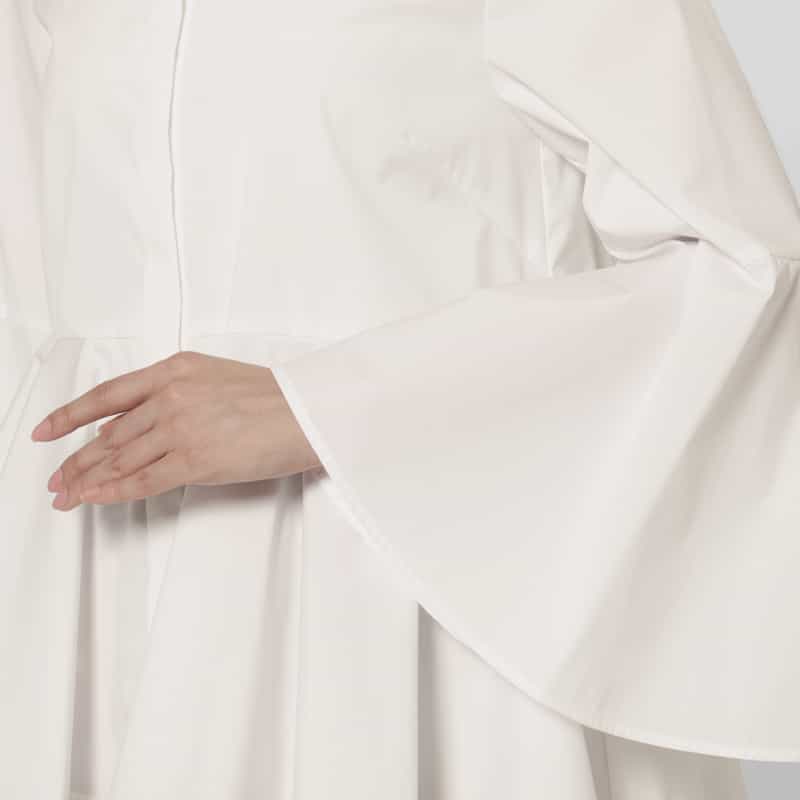 BARNEYS NEW YORK ウォッシャブル ペプラムヘム フレアスリーブシャツ WHITE