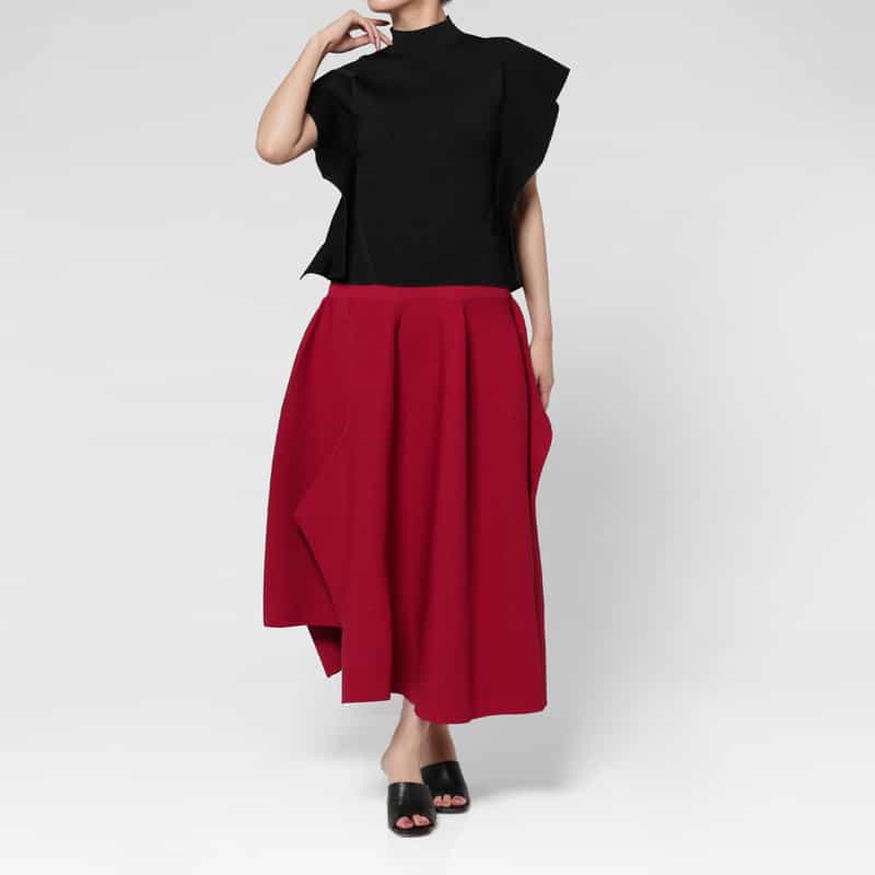 CFCL CFCL＜シーエフシーエル＞ アシンメトリーデザイン グリッターロングニットスカート “POTTERY“ RED