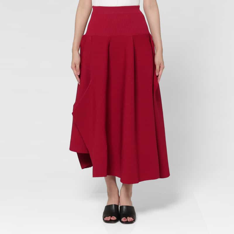 CFCL CFCL＜シーエフシーエル＞ アシンメトリーデザイン グリッターロングニットスカート “POTTERY“ RED