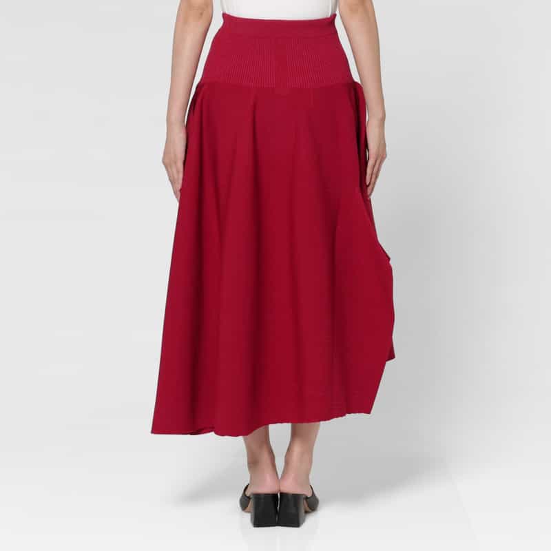 CFCL CFCL＜シーエフシーエル＞ アシンメトリーデザイン グリッターロングニットスカート “POTTERY“ RED