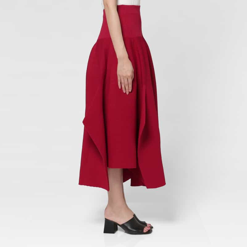 CFCL CFCL＜シーエフシーエル＞ アシンメトリーデザイン グリッターロングニットスカート “POTTERY“ RED