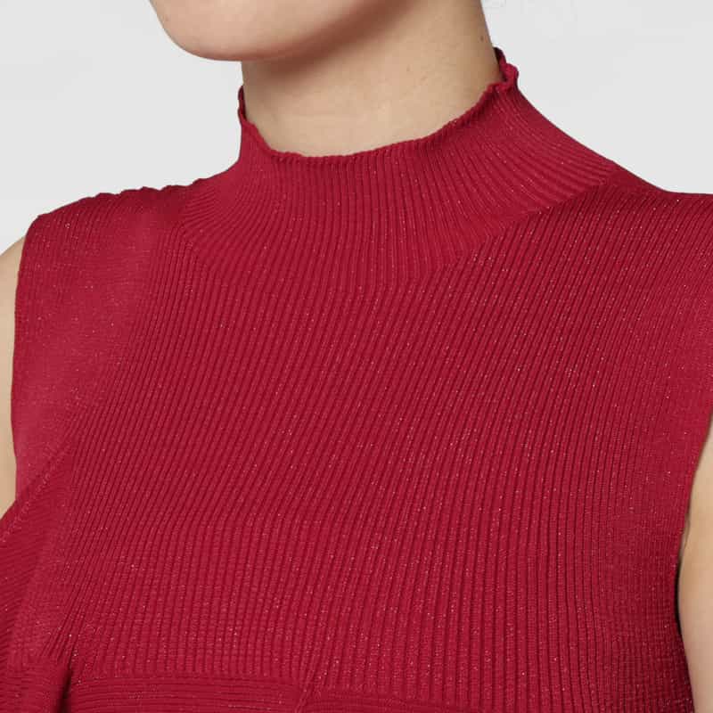 CFCL CFCL＜シーエフシーエル＞ アシンメトリーデザイン グリッターニットドレス “POTTERY“ RED