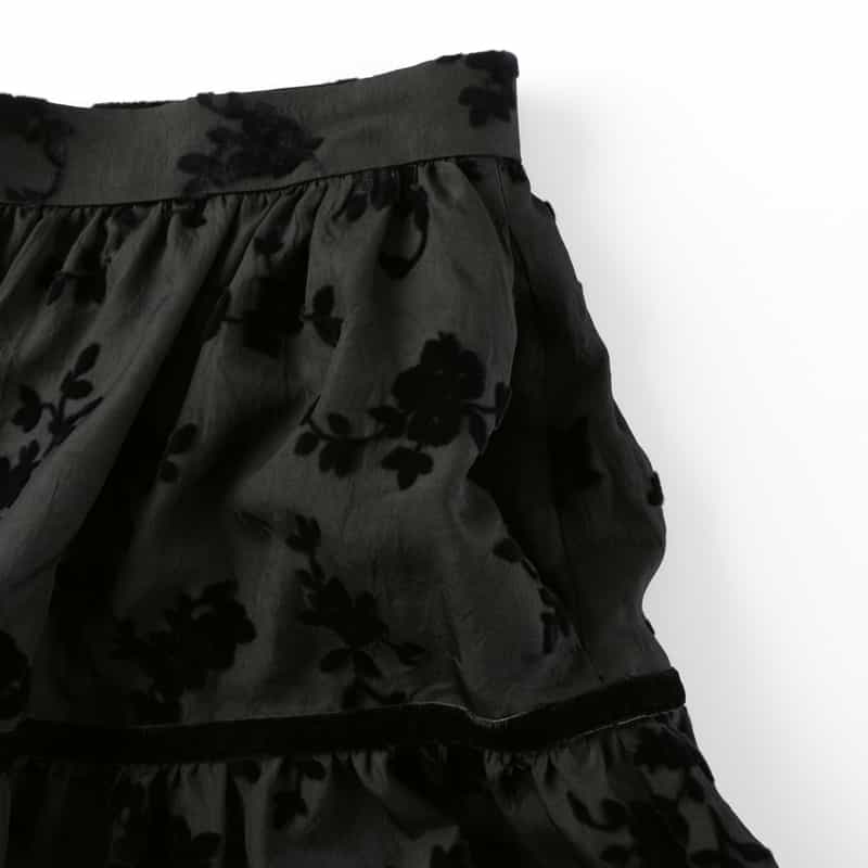 FETICO FETICO ＜フェティコ＞ フロッキーローズプリント バレルシルエットスカート BLACK