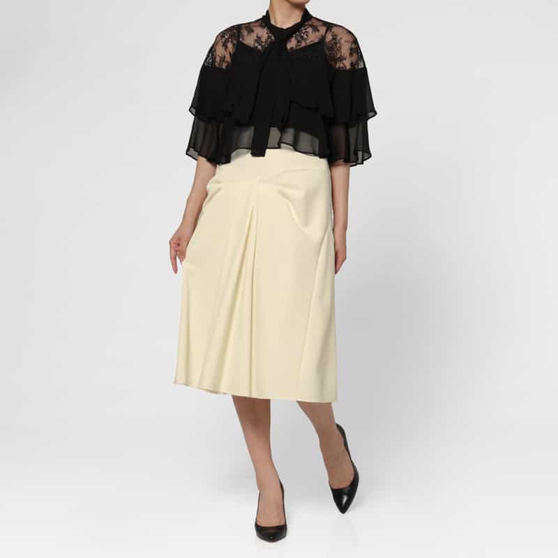 BARNEYS NEW YORK セットアップ ドレープ×ギャザーデザイン フレアスカート OFF WHITE