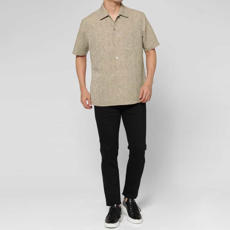 BARNEYS NEW YORK ペイズリー柄カジュアルシャツ BROWN