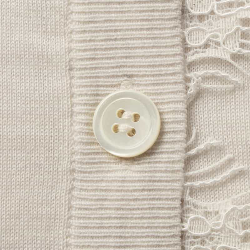 BARNEYS NEW YORK レースヘム クルーネックニットカーディガン WHITE