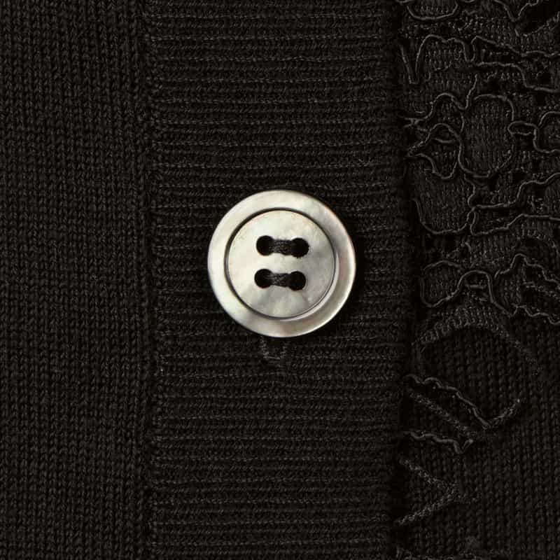 BARNEYS NEW YORK レースヘム クルーネックニットカーディガン BLACK
