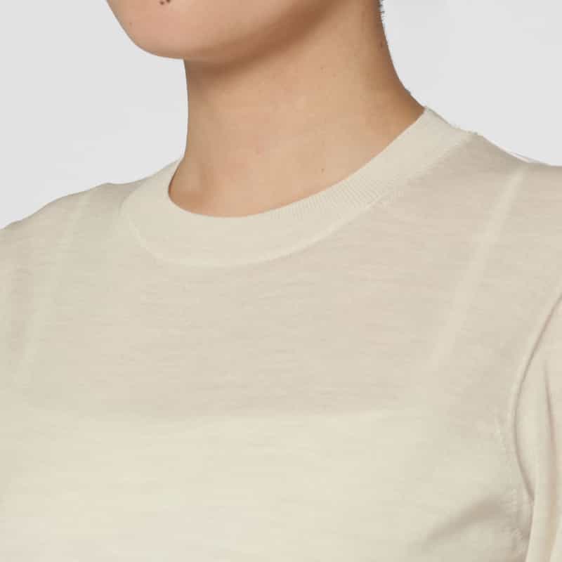 BARNEYS NEW YORK レースヘム ハーフスリーブ クルーネックニットプルオーバー WHITE
