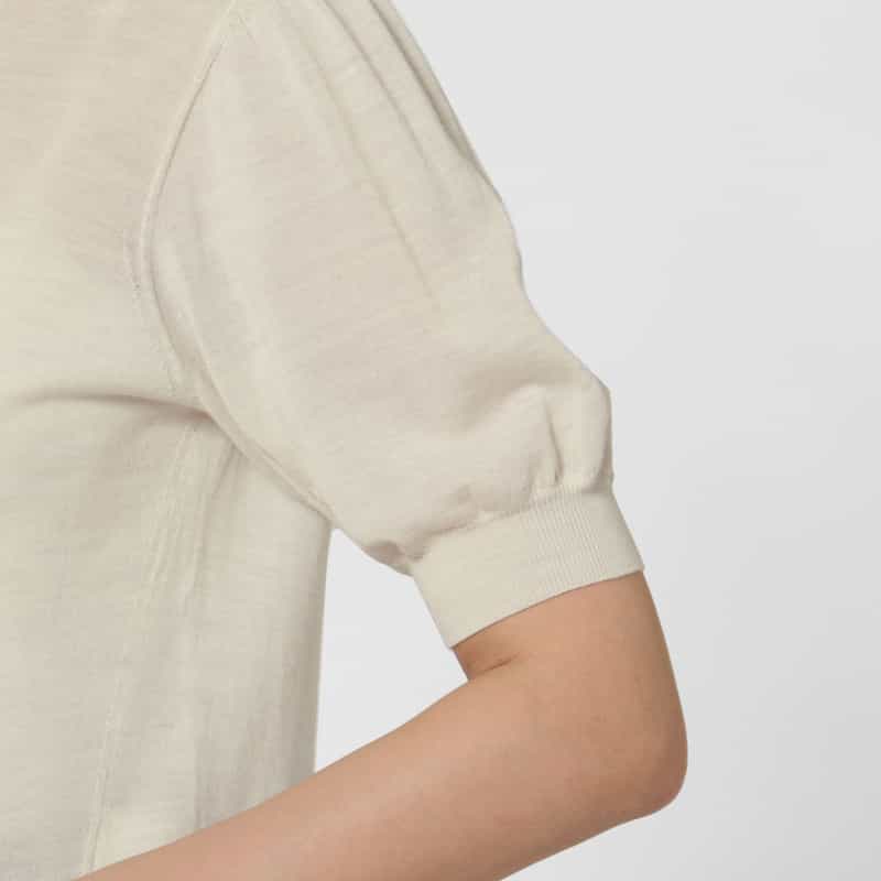 BARNEYS NEW YORK レースヘム ハーフスリーブ クルーネックニットプルオーバー WHITE
