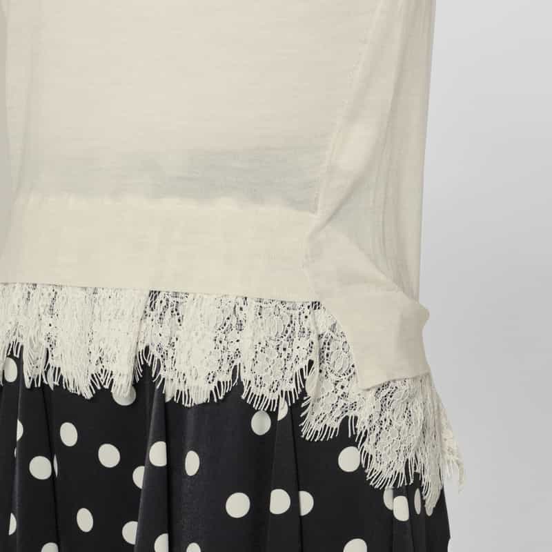 BARNEYS NEW YORK レースヘム ハーフスリーブ クルーネックニットプルオーバー WHITE