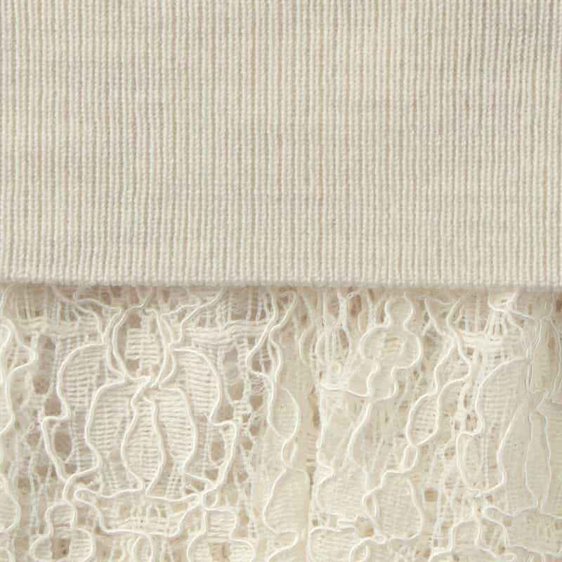 BARNEYS NEW YORK レースヘム ハーフスリーブ クルーネックニットプルオーバー WHITE