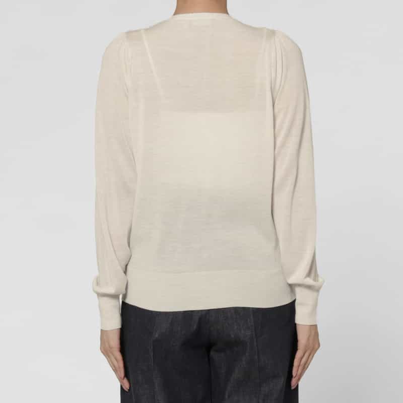 BARNEYS NEW YORK ウォッシャブル ウール素材フリンジデザイン ハーフスリーブ リボンニットカーディガン WHITE