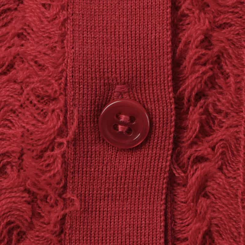 BARNEYS NEW YORK ウォッシャブル ウール素材フリンジデザイン ハーフスリーブ リボンニットカーディガン RED