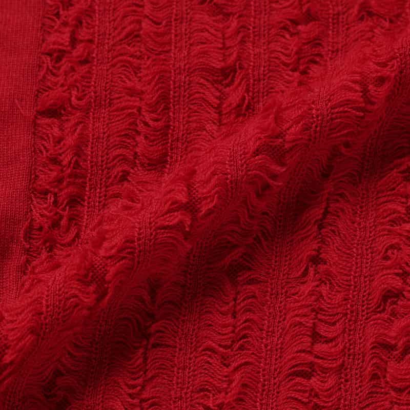 BARNEYS NEW YORK ウォッシャブル ウール素材フリンジデザイン ハーフスリーブ リボンニットカーディガン RED