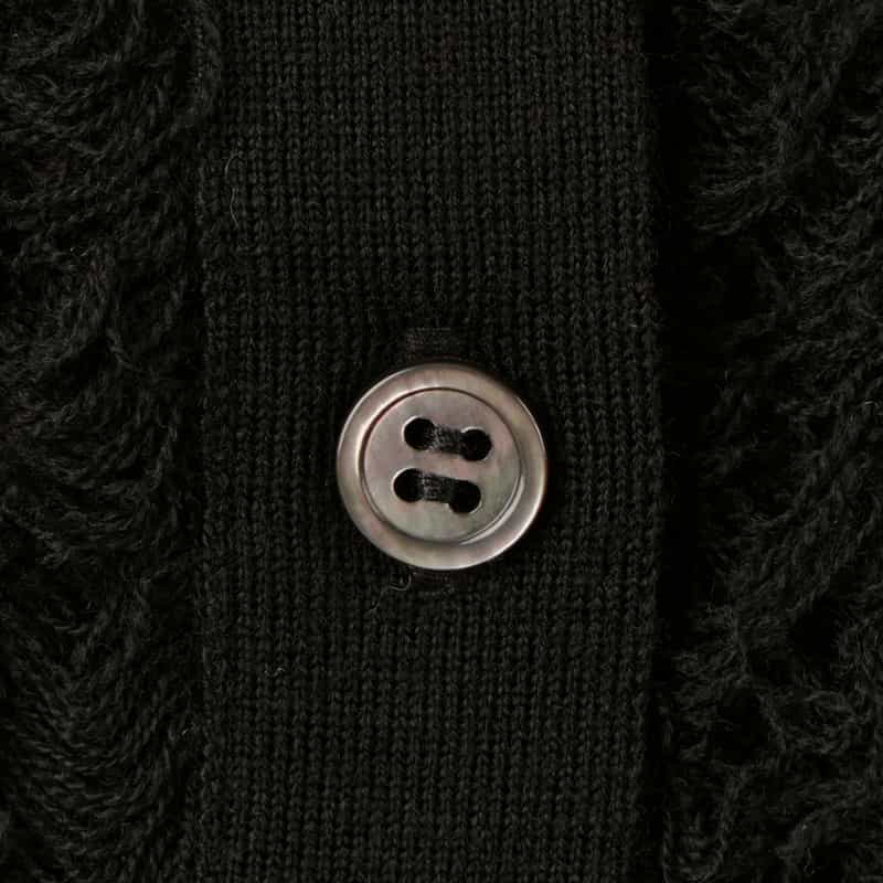 BARNEYS NEW YORK ウォッシャブル ウール素材フリンジデザイン ハーフスリーブ リボンニットカーディガン BLACK