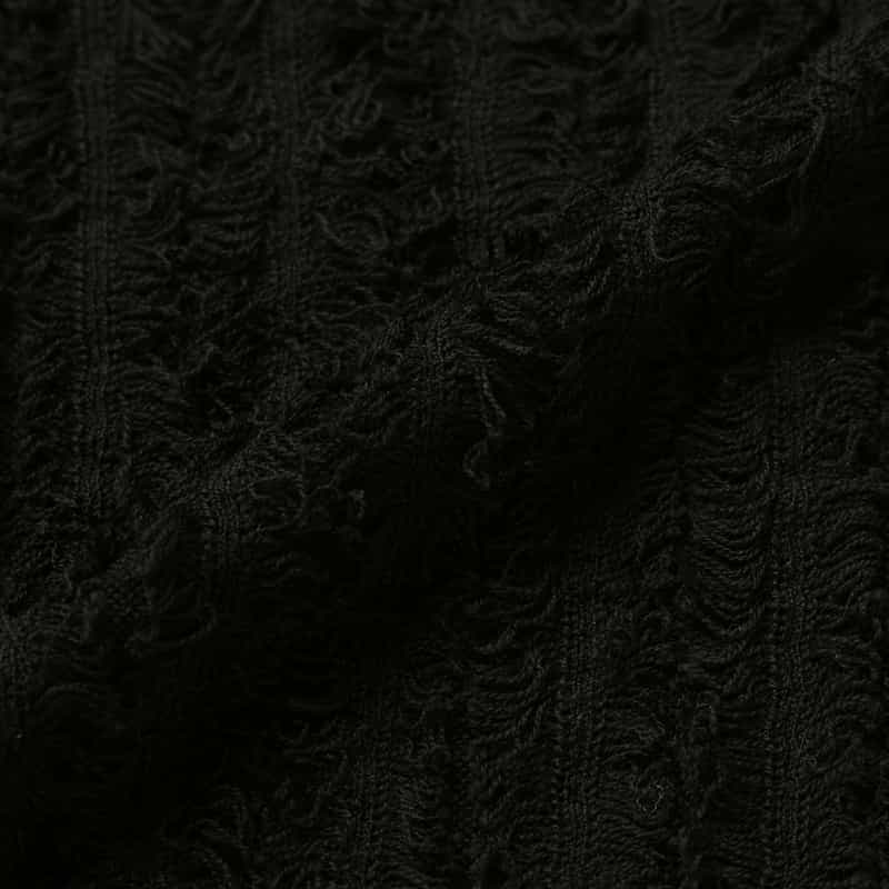 BARNEYS NEW YORK ウォッシャブル ウール素材フリンジデザイン ハーフスリーブ リボンニットカーディガン BLACK