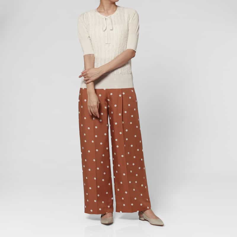 BARNEYS NEW YORK ウォッシャブル ウール素材フリンジデザイン ハーフスリーブ リボンニットプルオーバー WHITE