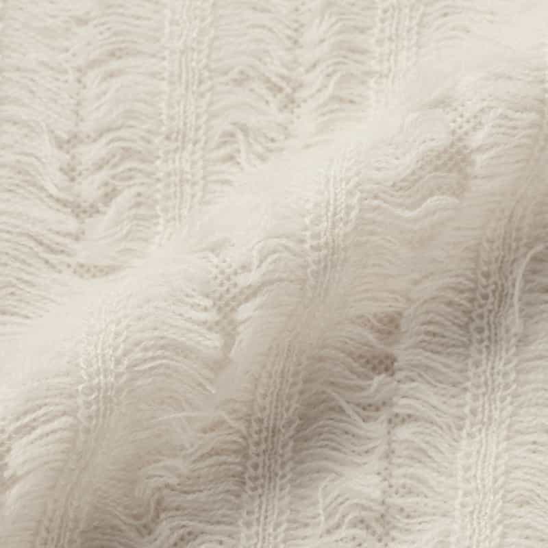 BARNEYS NEW YORK ウォッシャブル ウール素材フリンジデザイン ハーフスリーブ リボンニットプルオーバー WHITE